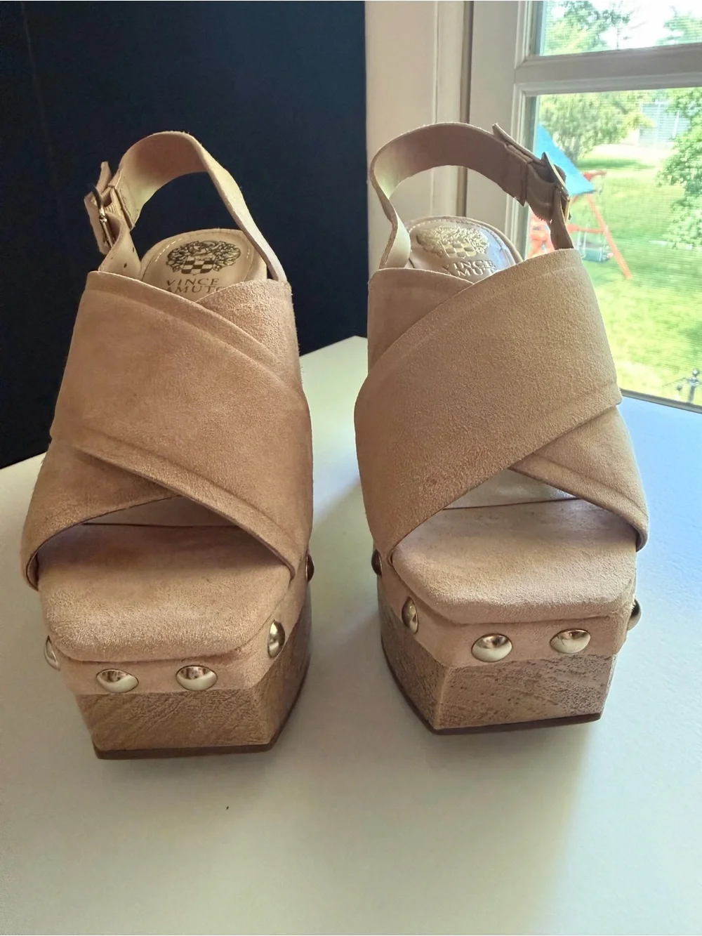 Vince Camuto Nude Beige Suede Platform Sandals